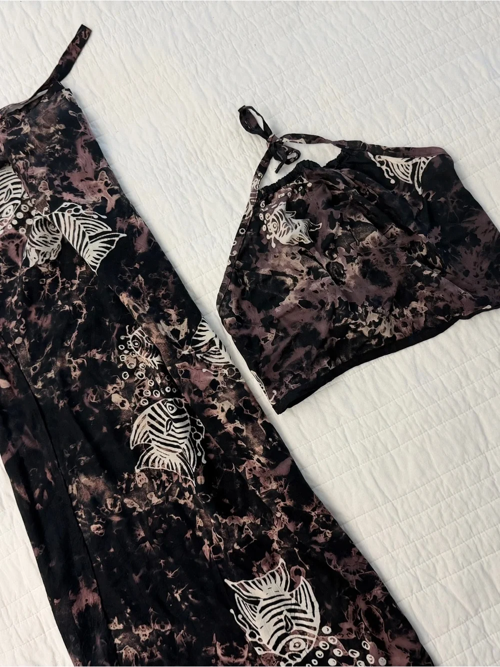 Tie-Dye Fish Print Two-Piece Crop Top and Skirt Set - By Uluwatu Bali Island